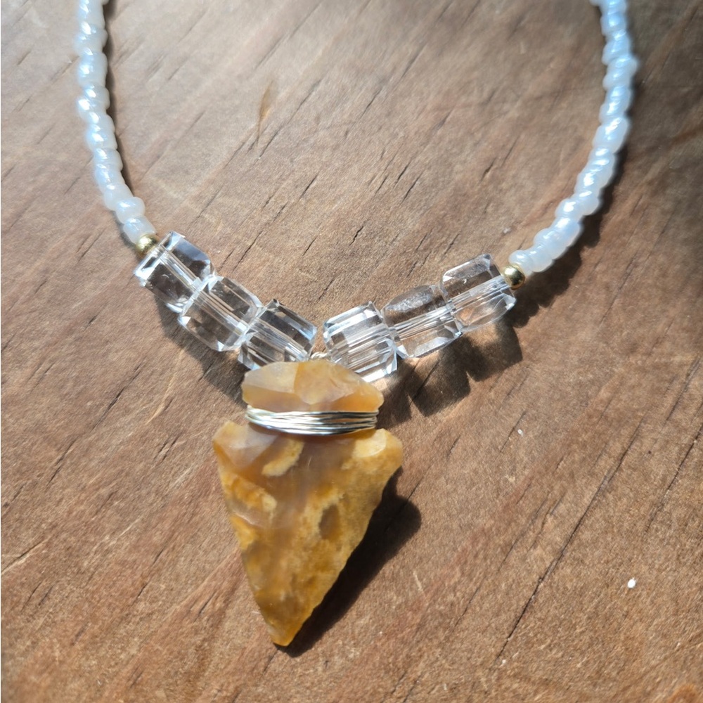 Generations White Beaded Necklace with Wire Wrapped Arrowhead Pendant